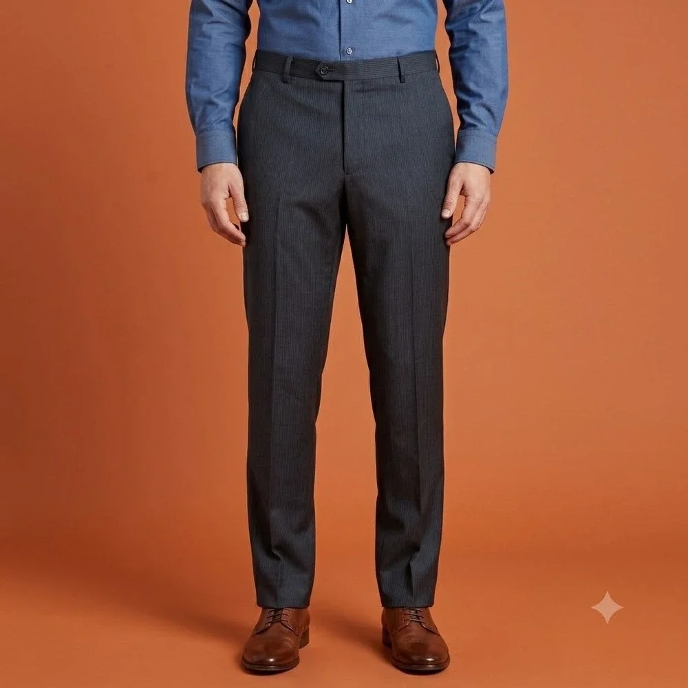 Joseph Abboud Dress Pants Mens‎ 40L Navy Blue Pinstripe 100% Wool Flat Front